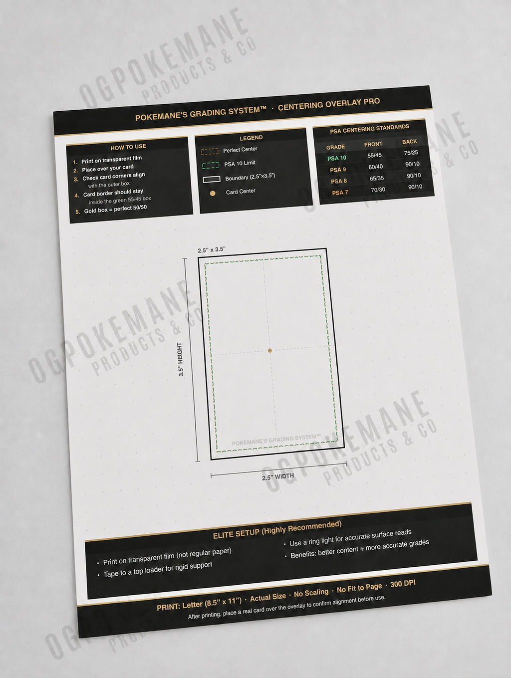 Pokémon Card Centering Tool: Printable PSA 10 Template