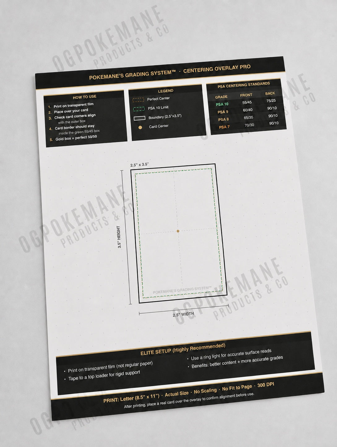 Pokémon Card Centering Tool: Printable PSA 10 Template