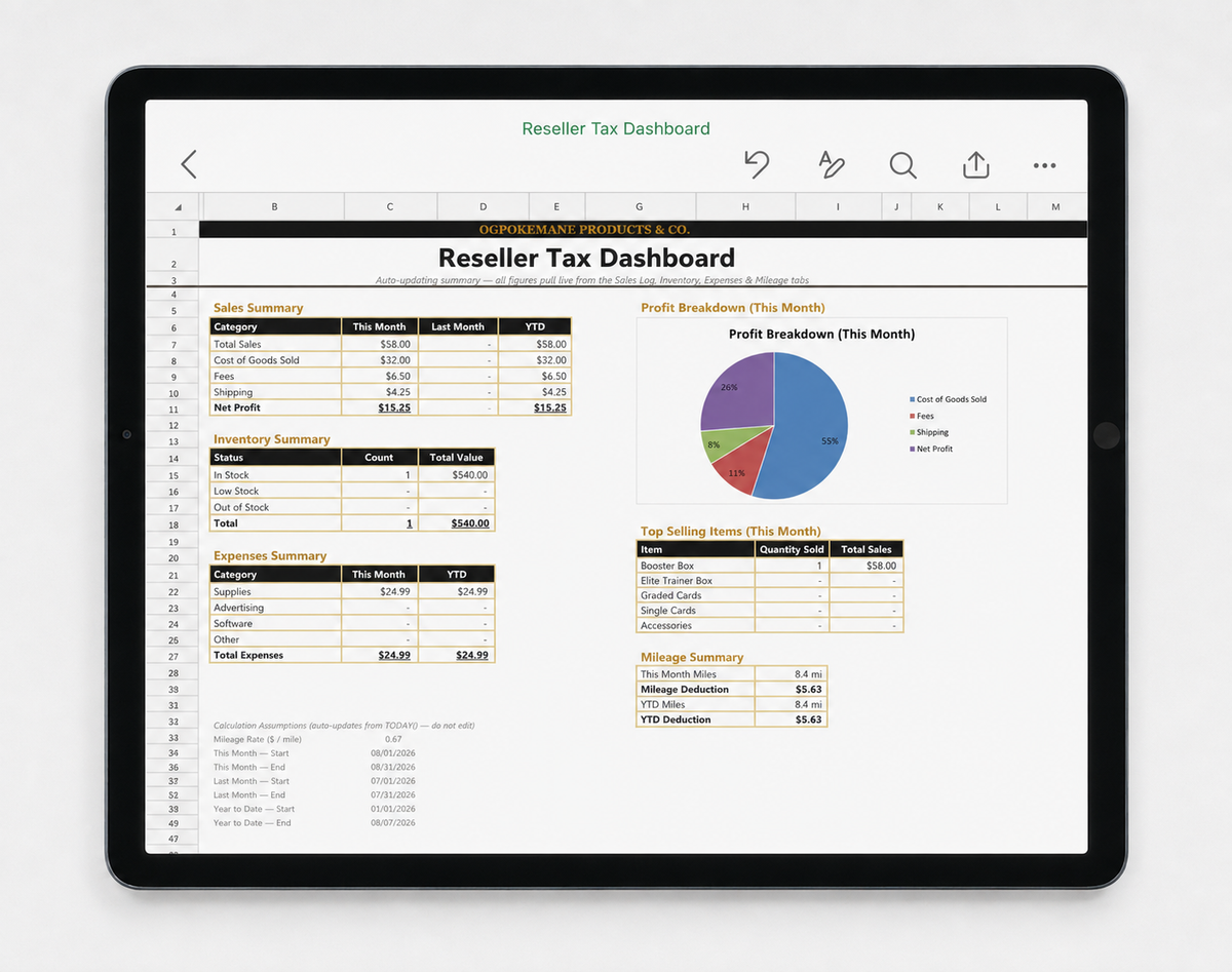 Pokémon Card Seller Bookkeeping & Tax Tracker Template
